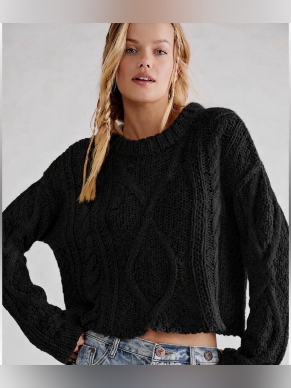 Free People Cable Knit Cropped Sweater